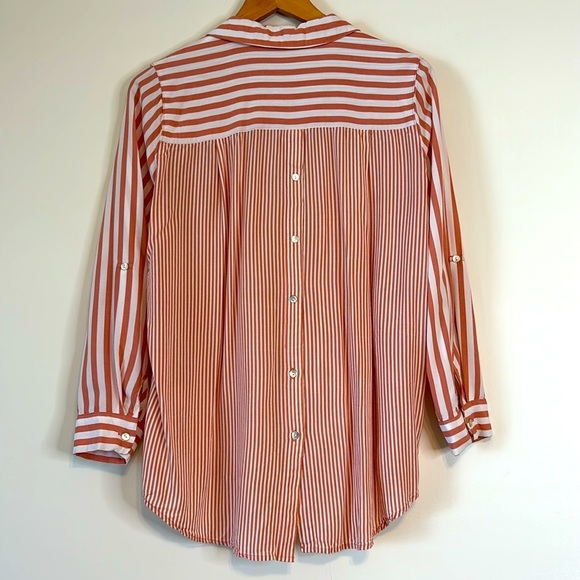 JANE + DELANCEY Salmon and White Striped Button-Up Shirt - Picture 2 of 7